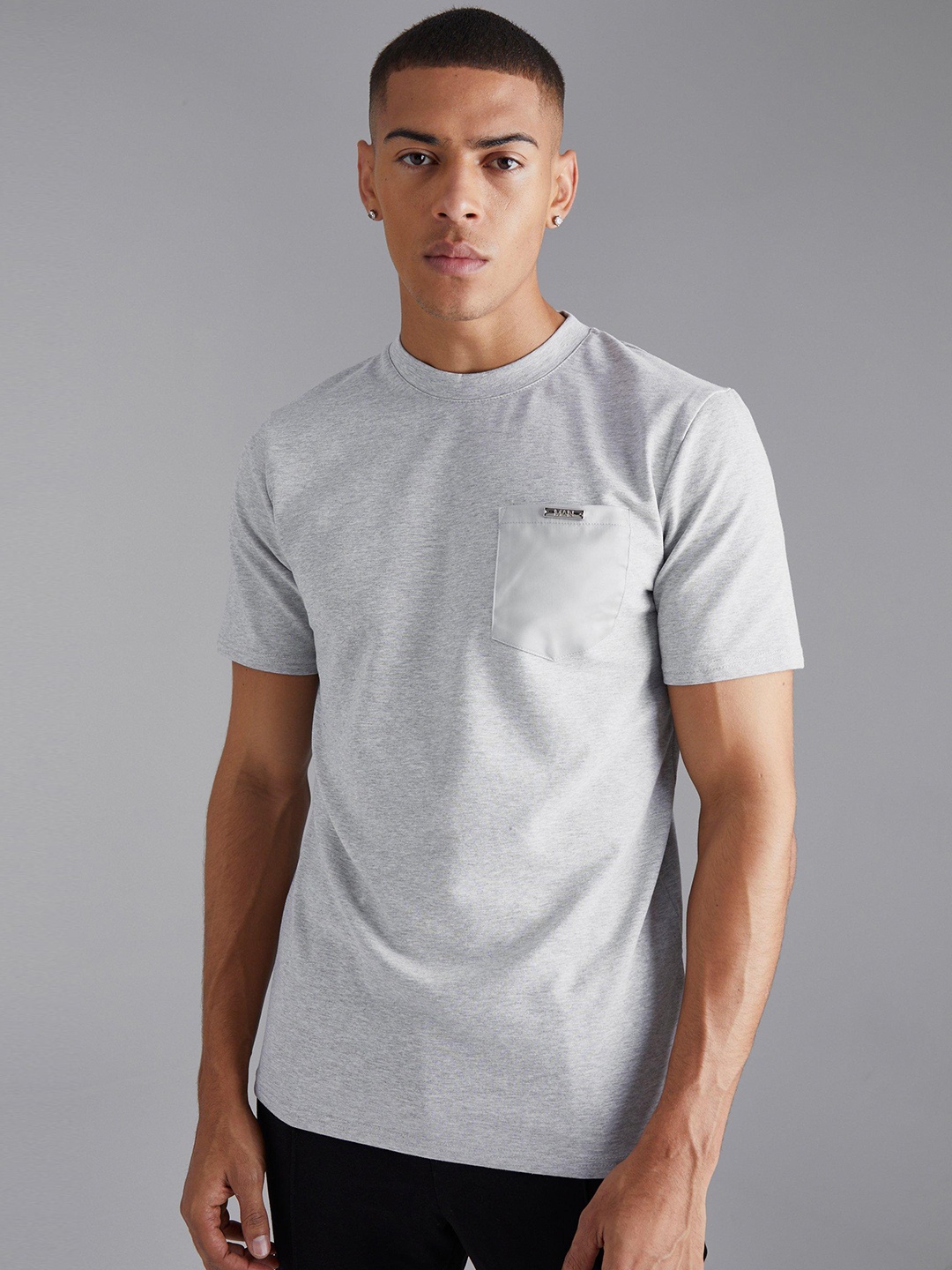 

boohooMAN Pocket Detail Slim Fit T-shirt, Grey melange