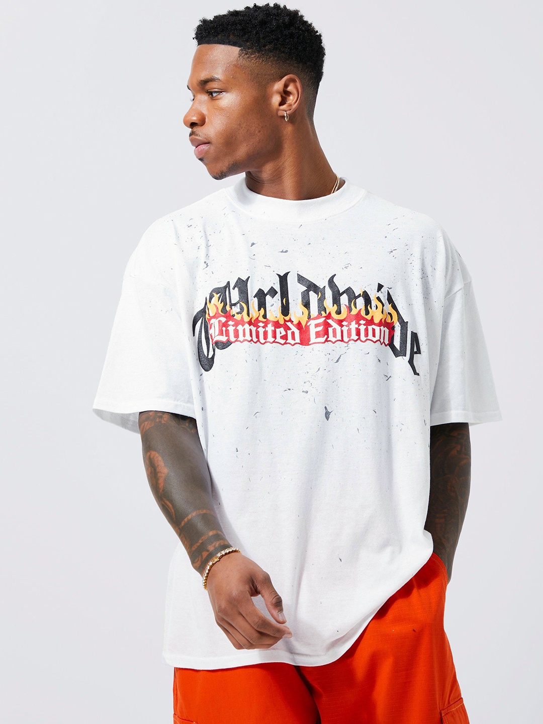 

boohooMAN Typography Printed Pure Cotton Oversized T-shirt, White