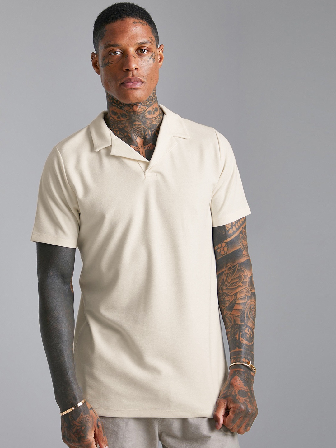 

boohooMAN Polo Collar Slim Fit T-shirt, White