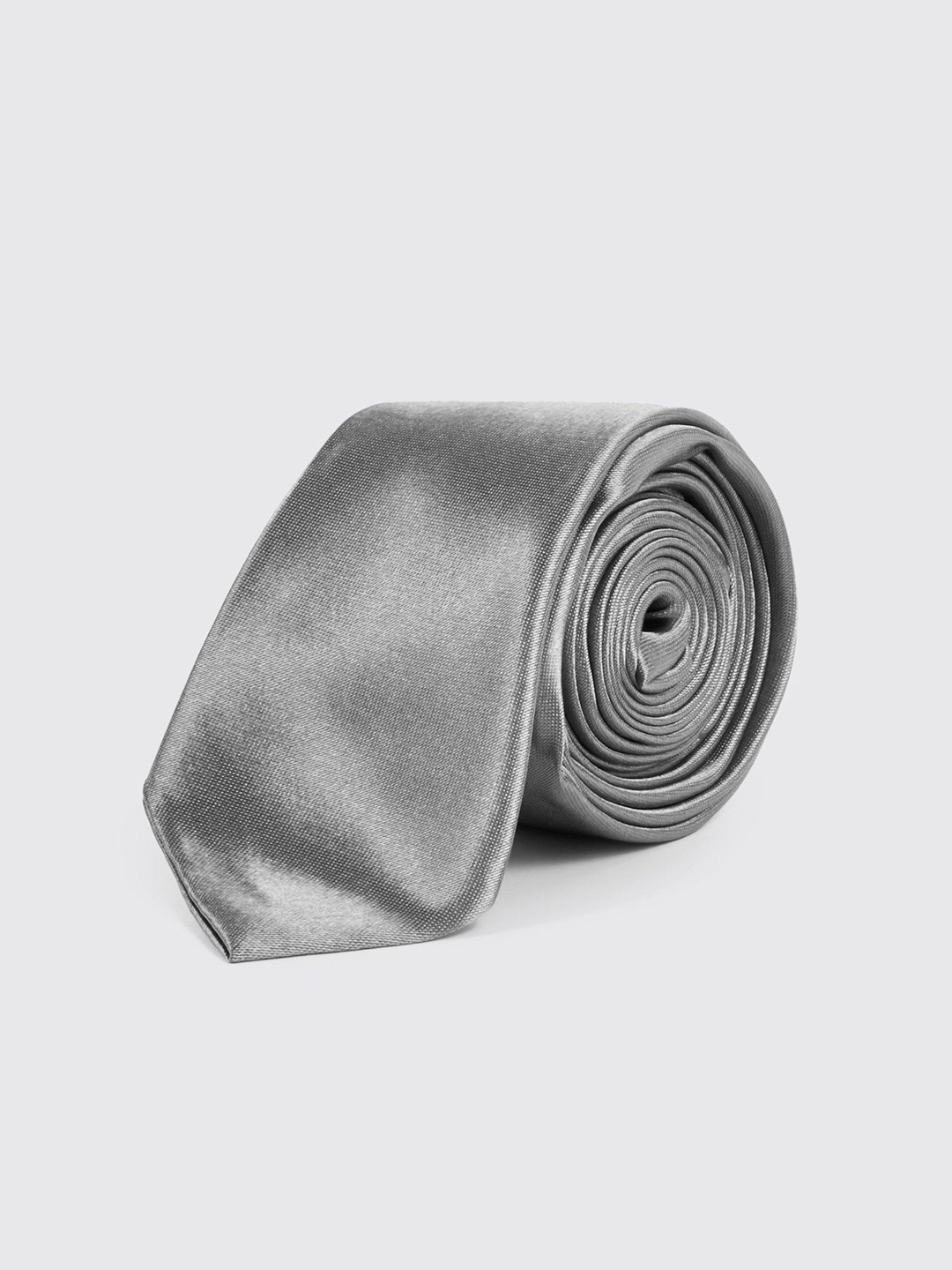 

boohooMAN Shimmery Party Skinny Tie, Grey