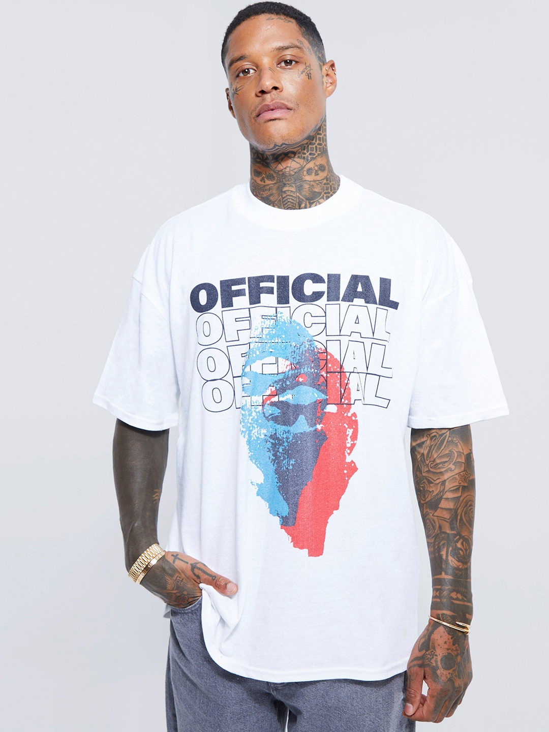

boohooMAN Typography Printed Oversized T-shirt, White