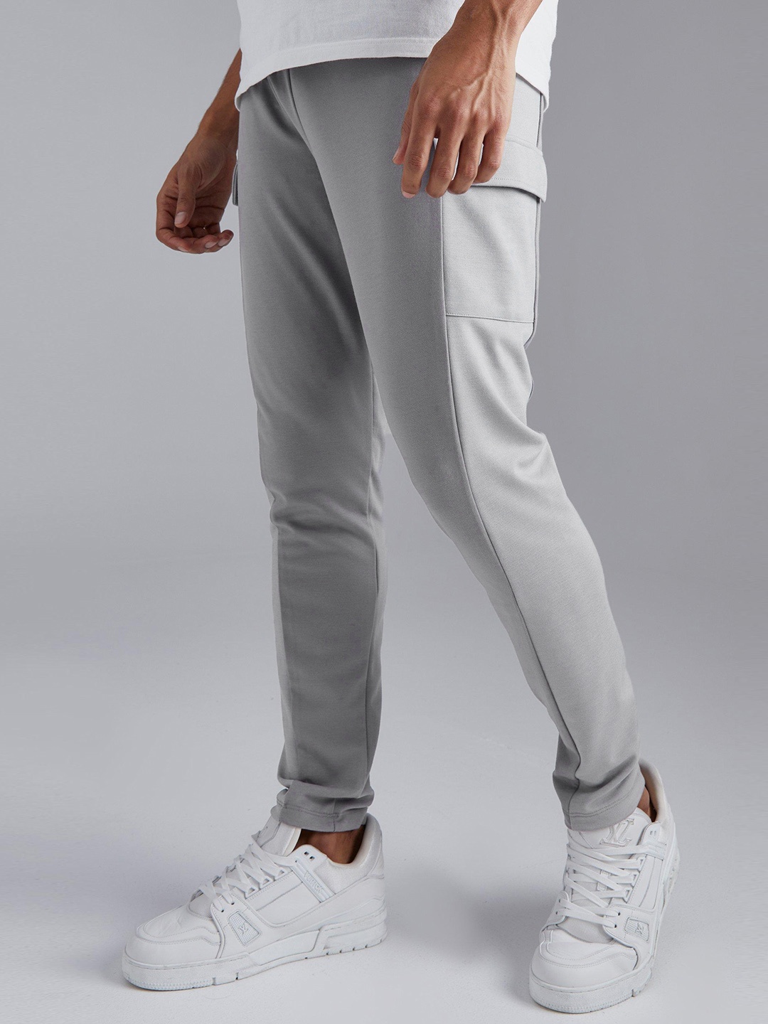 

boohooMAN Skinny Fit Cargo Side Panel Track Pants, Grey