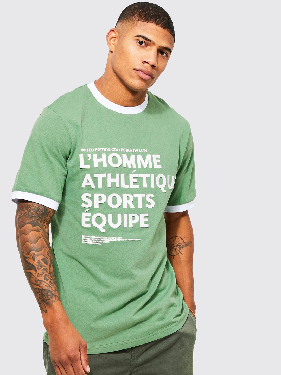 

boohooMAN Typography Printed Pure Cotton T-shirt, Green