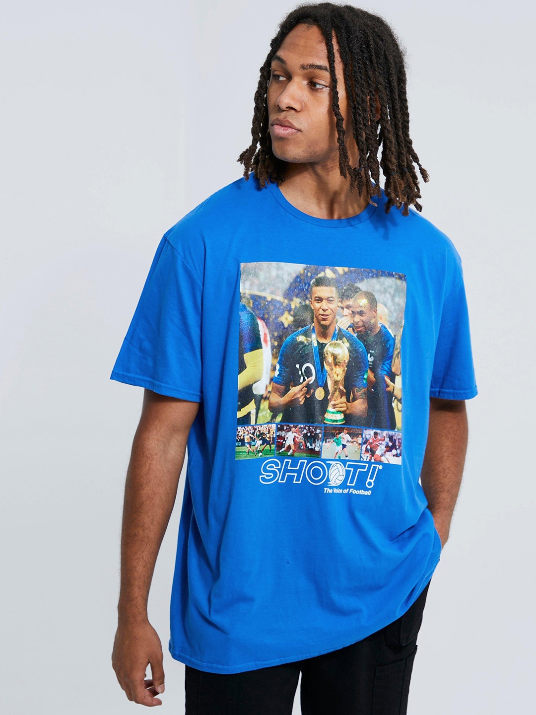 

boohooMAN Sports Printed Drop-Shoulder Sleeves Pure Cotton Oversized T-shirt, Blue