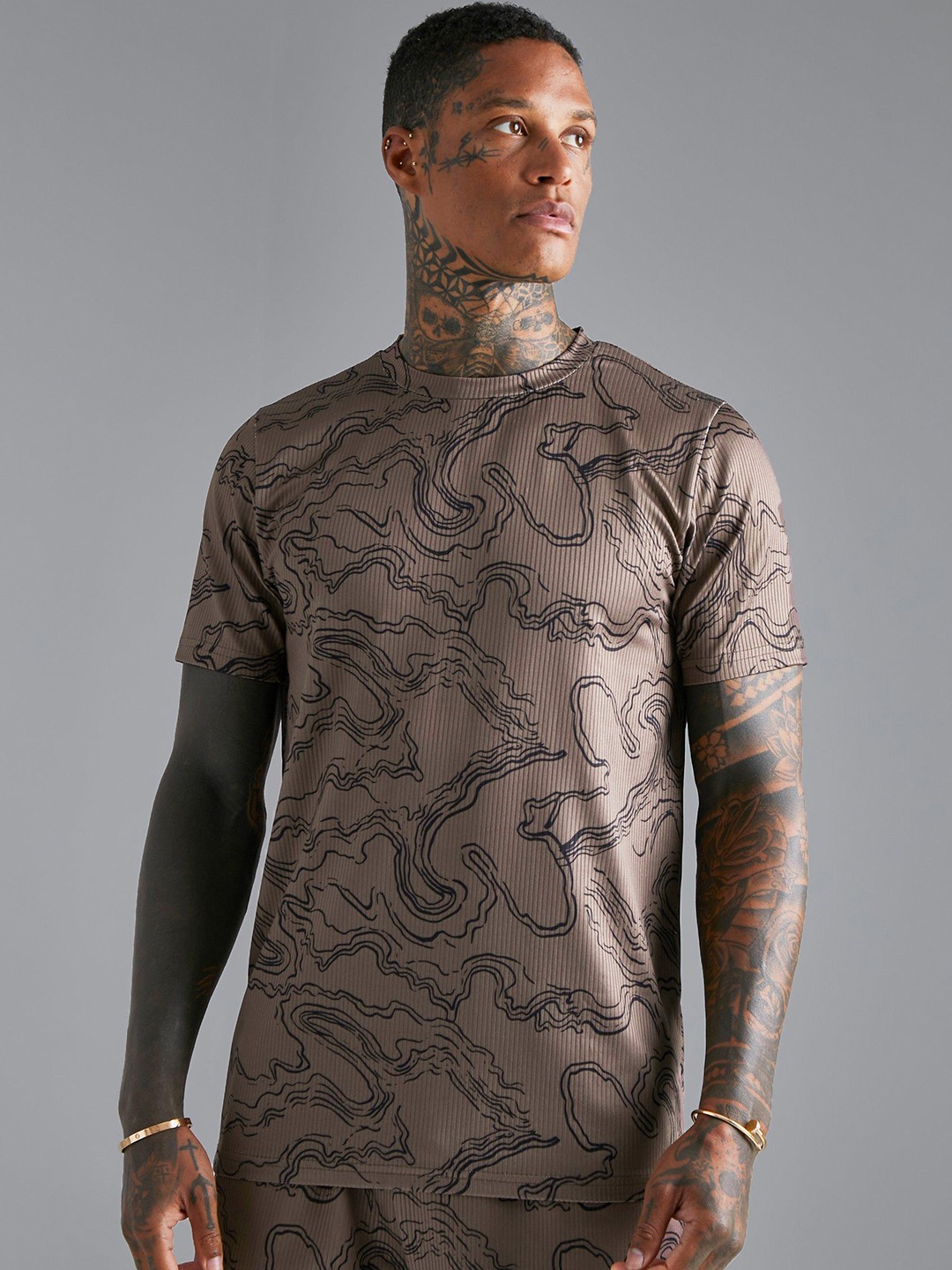 

boohooMAN Printed Slim Fit T-shirt, Olive