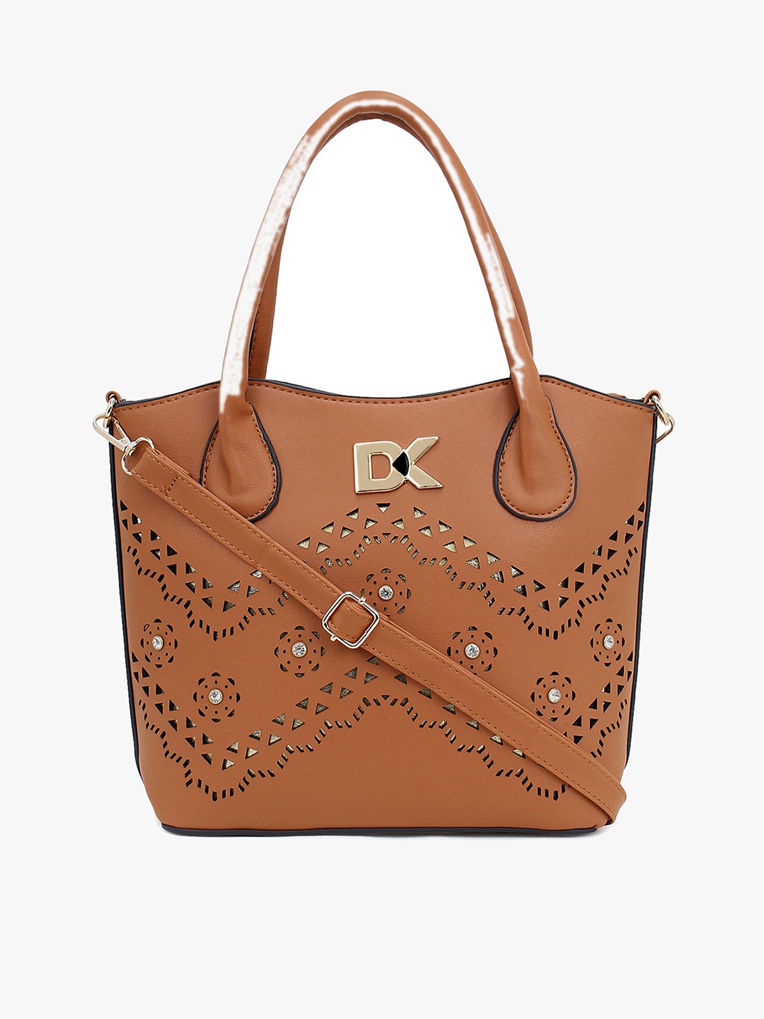 

Diana Korr Embellished Cut Work Structured Shoulder Bag, Tan