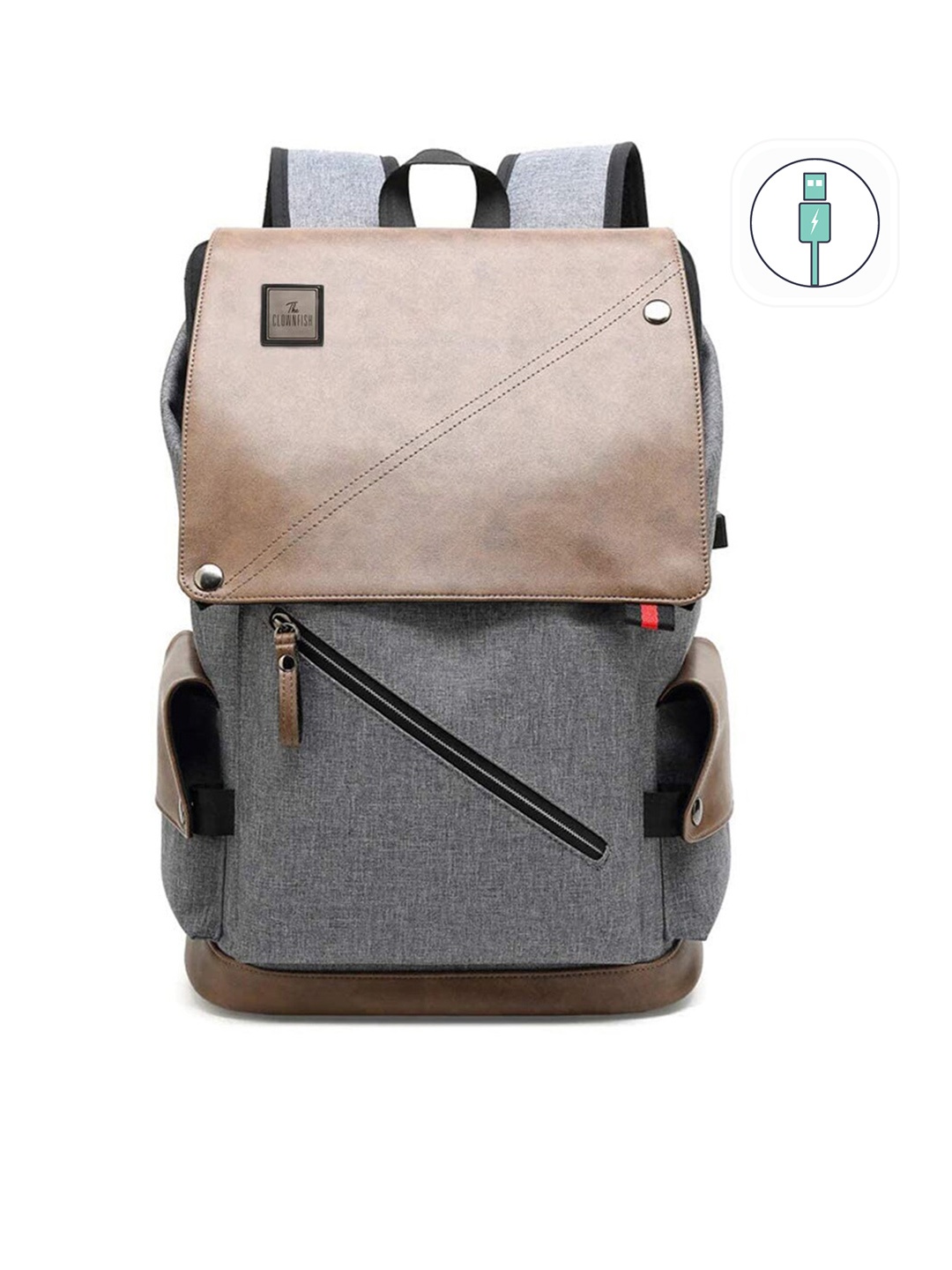 

THE CLOWNFISH Backpack with USB Charging Port, Grey