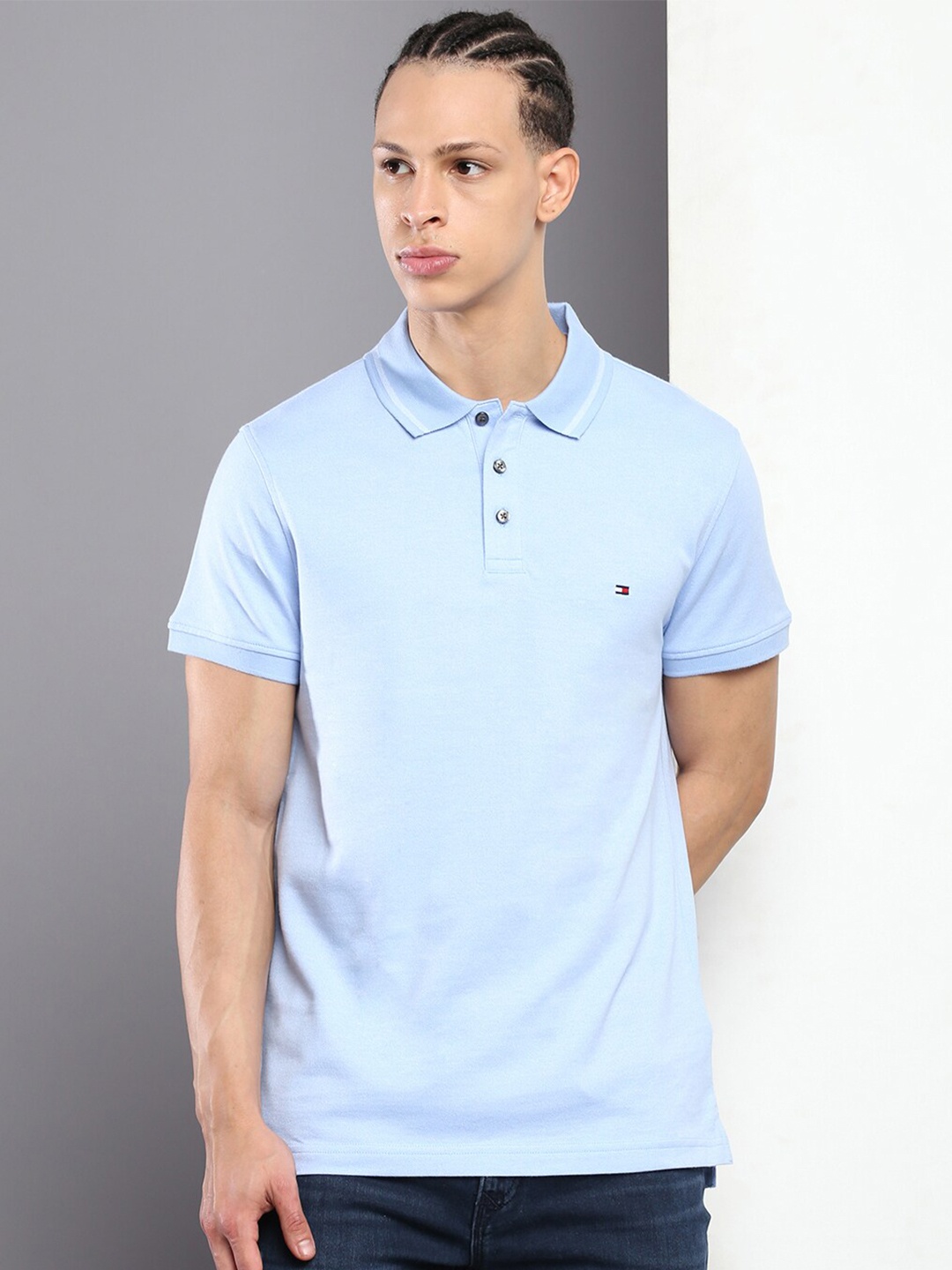 

Tommy Hilfiger Short Sleeves Polo Collar Cotton T-shirt, Blue