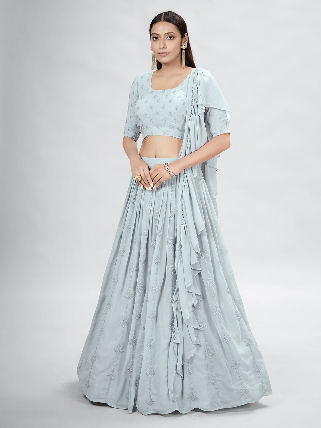 

DRESSTIVE Embroidered Semi-Stitched Lehenga & Unstitched Blouse With Dupatta, Blue