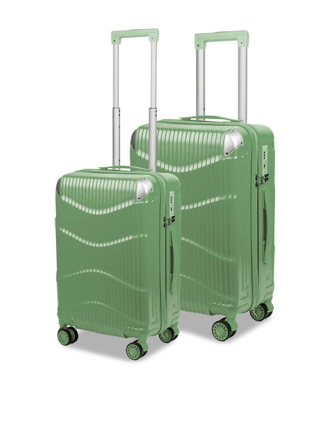 

THE CLOWNFISH Ballard Set Of 2 Textured Hard-Sided Cabin & Medium Trolley Bag, Green