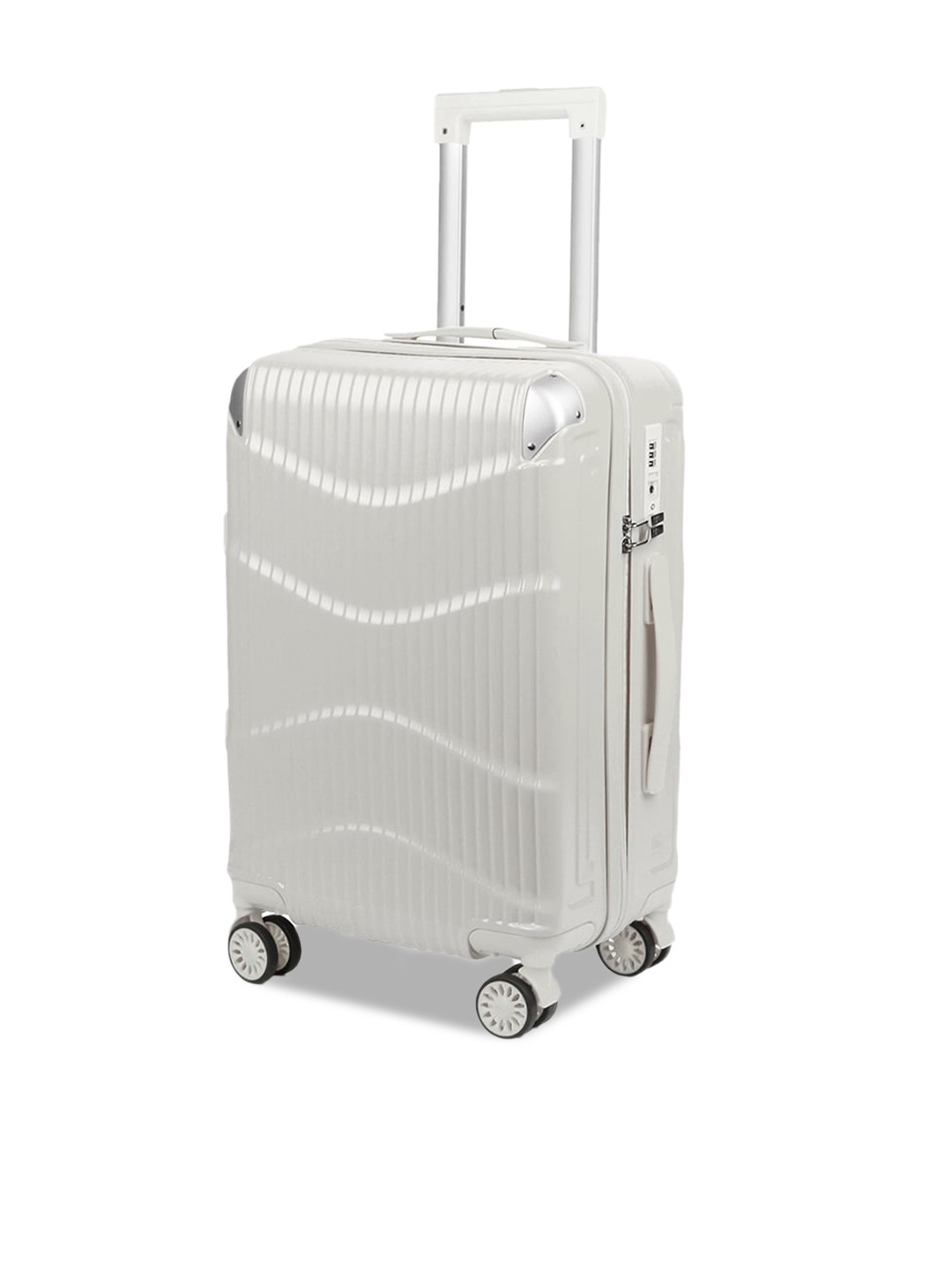 

THE CLOWNFISH Textured 4 Wheels 360-Degree Rotation Hard-Sided Cabin Trolley Bag, White