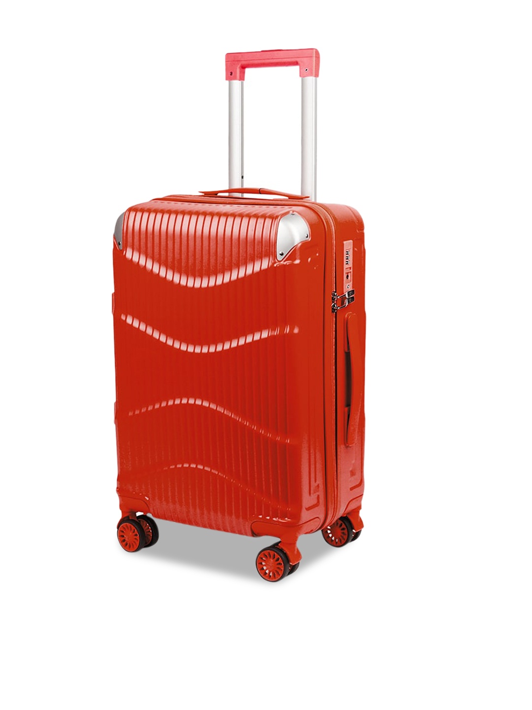 

THE CLOWNFISH Ballard Textured 4 Wheels 360-Degree Rotation Hard-Sided Cabin Trolley Bag, Red