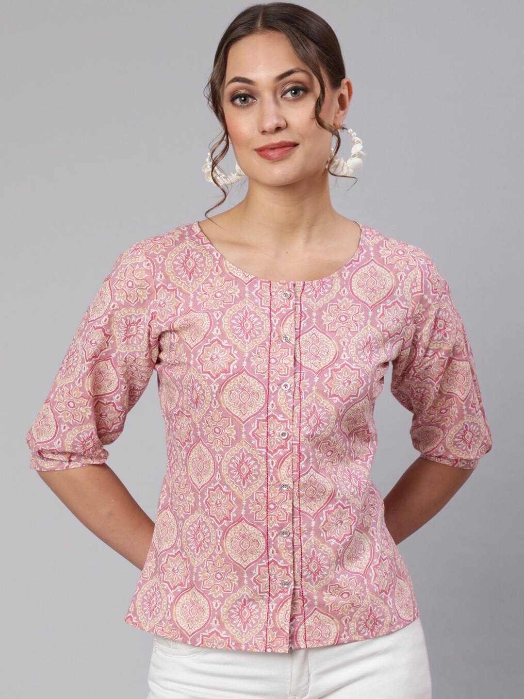 

THE NKS PLUS Ethnic Motif Printed Cotton Top, Pink