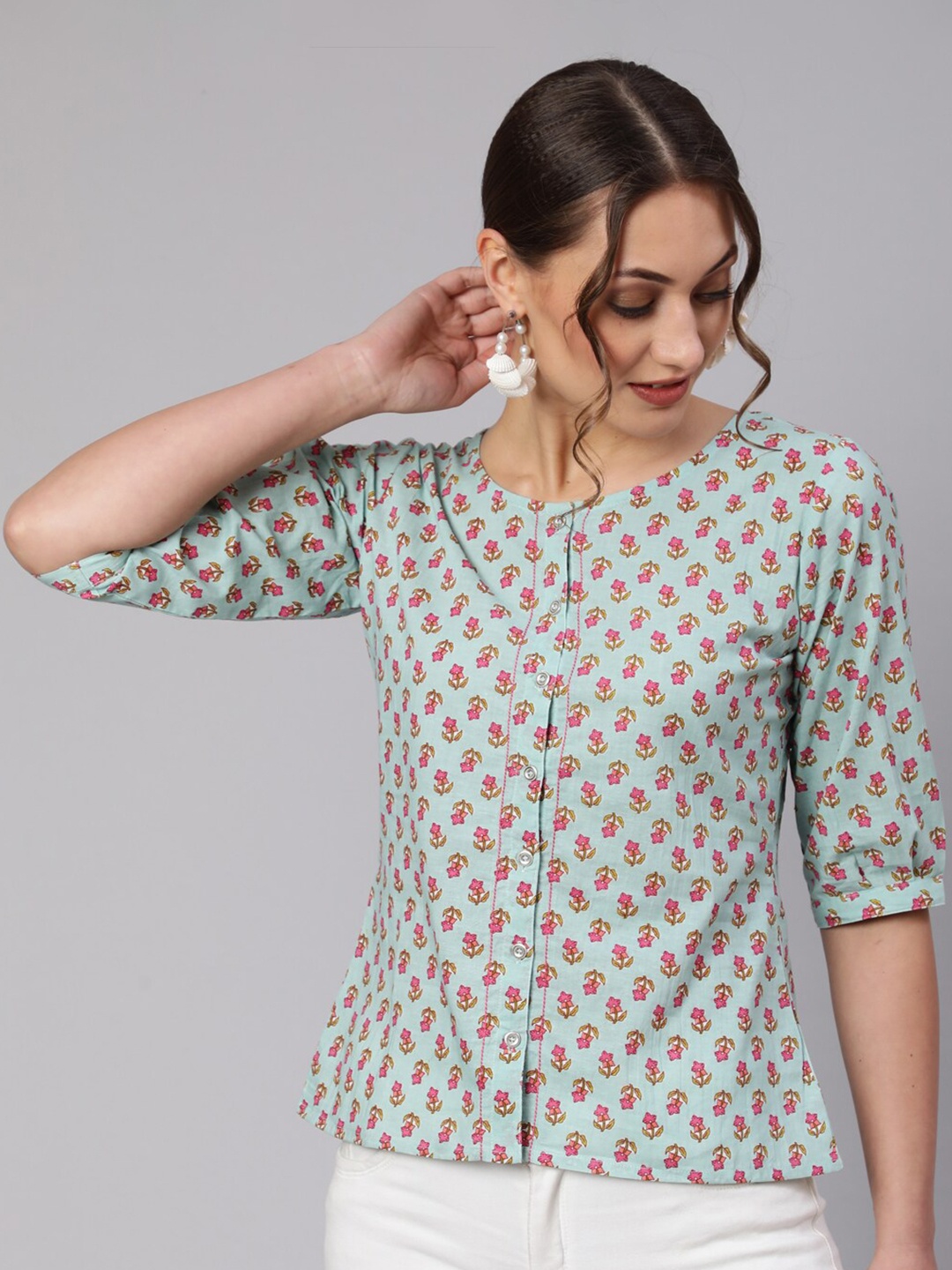 

THE NKS PLUS Floral Print Cotton Top, Blue
