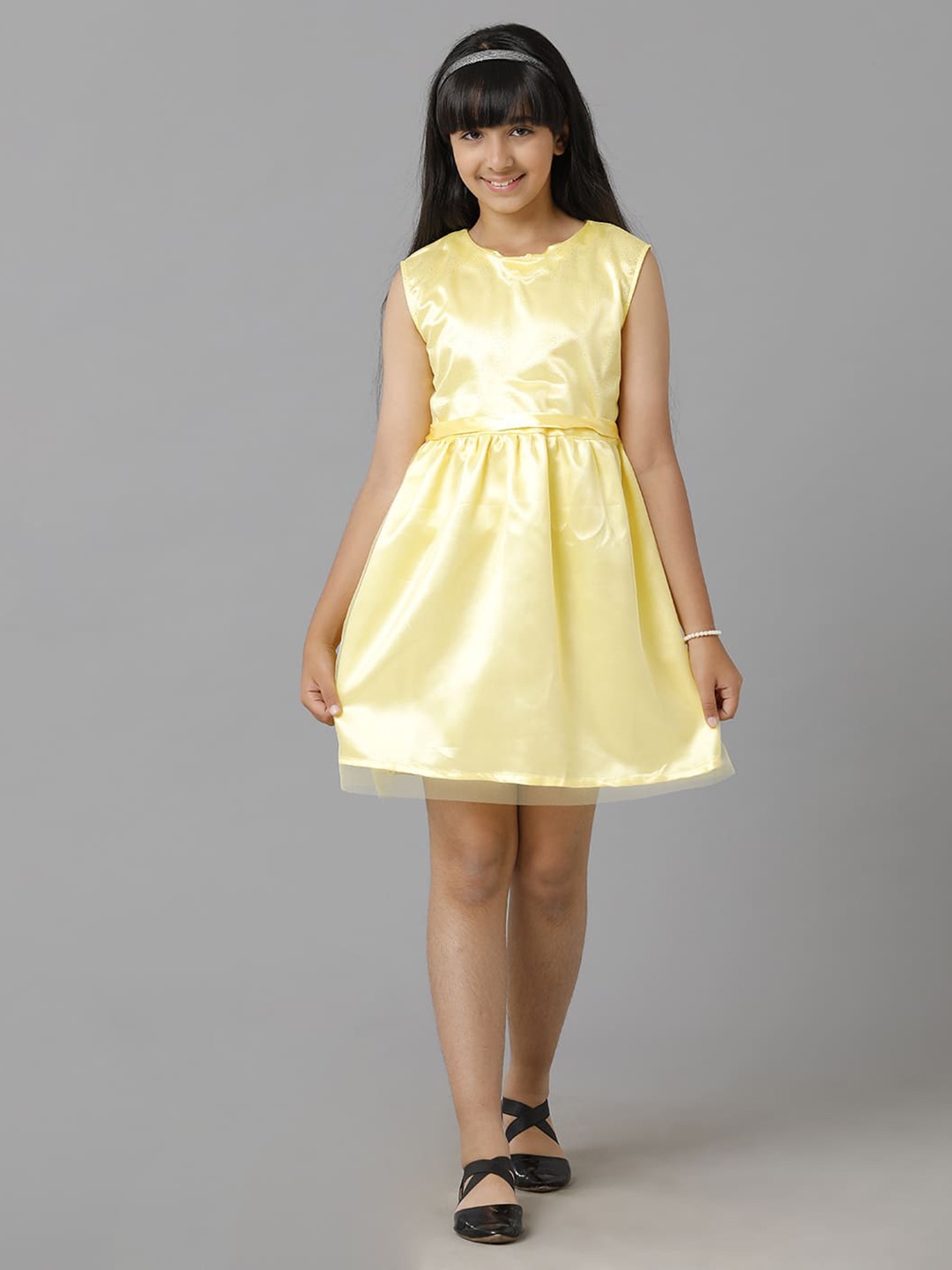 

UNDER FOURTEEN ONLY Fit and Flare Net Dress, Yellow