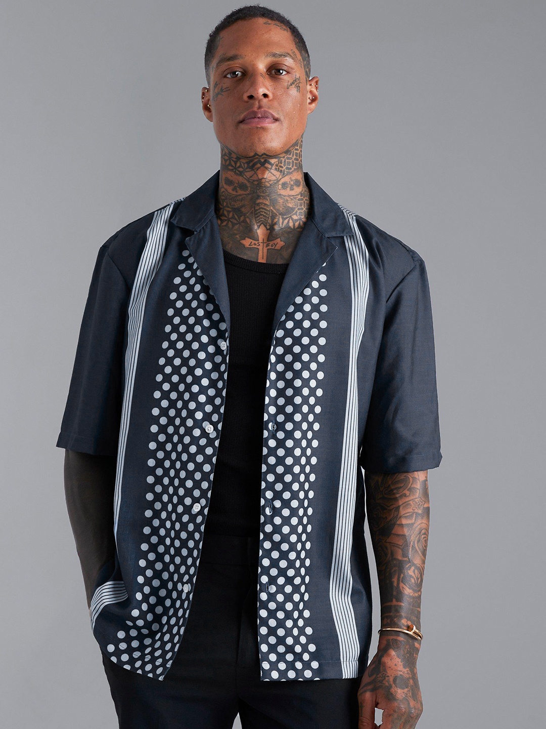 

boohooMAN Printed Casual Shirt, Blue