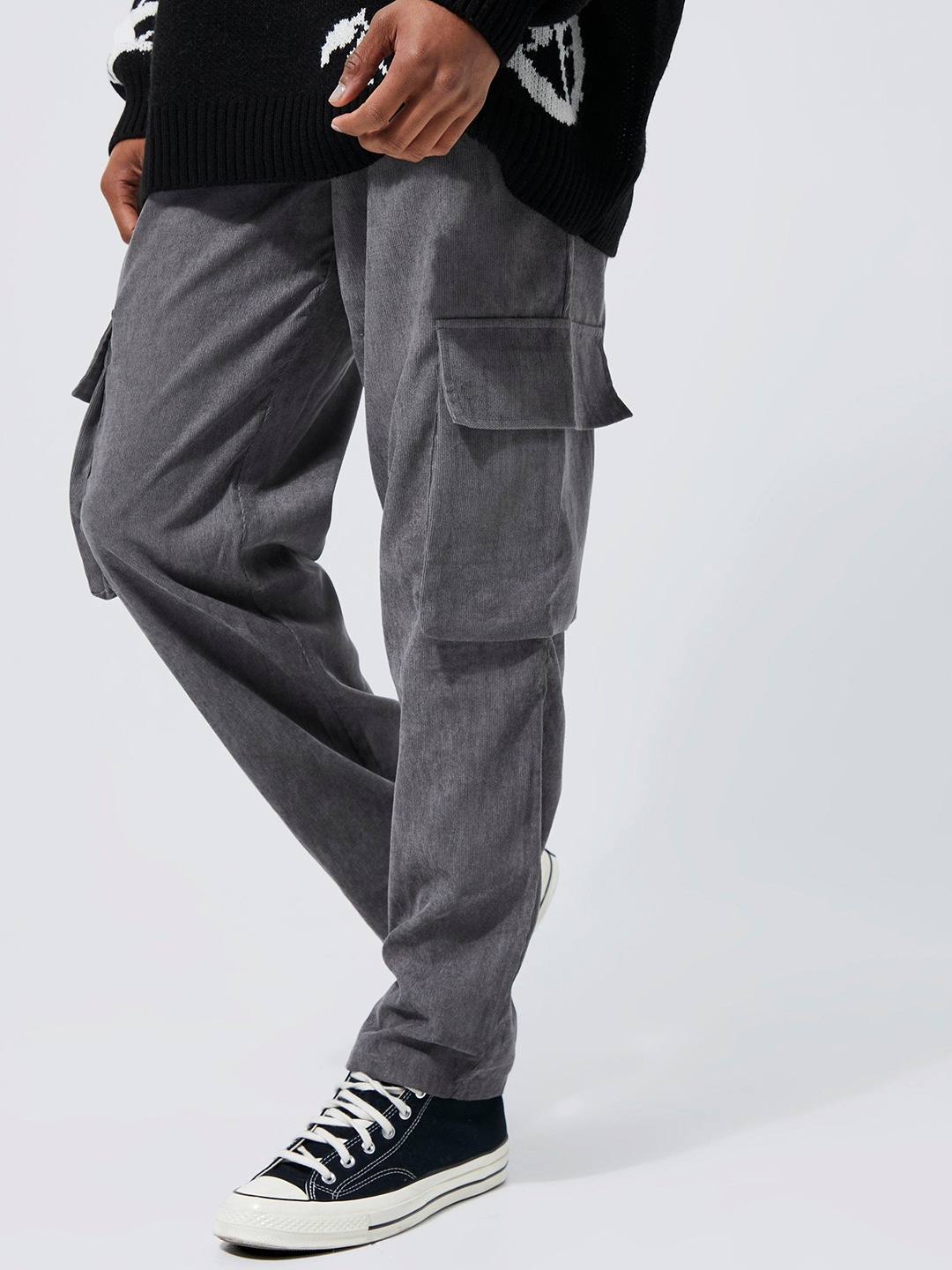 

boohooMAN Straight Fit Cargos, Charcoal