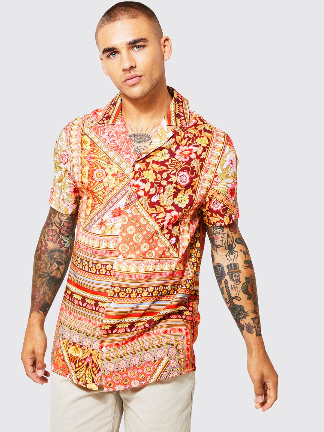 

boohooMAN Printed Casual Shirt, White