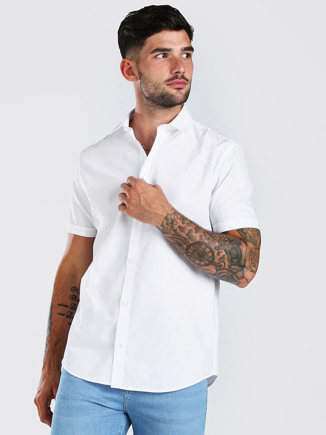 

boohooMAN Regular Fit Short Sleeve Shirt, White