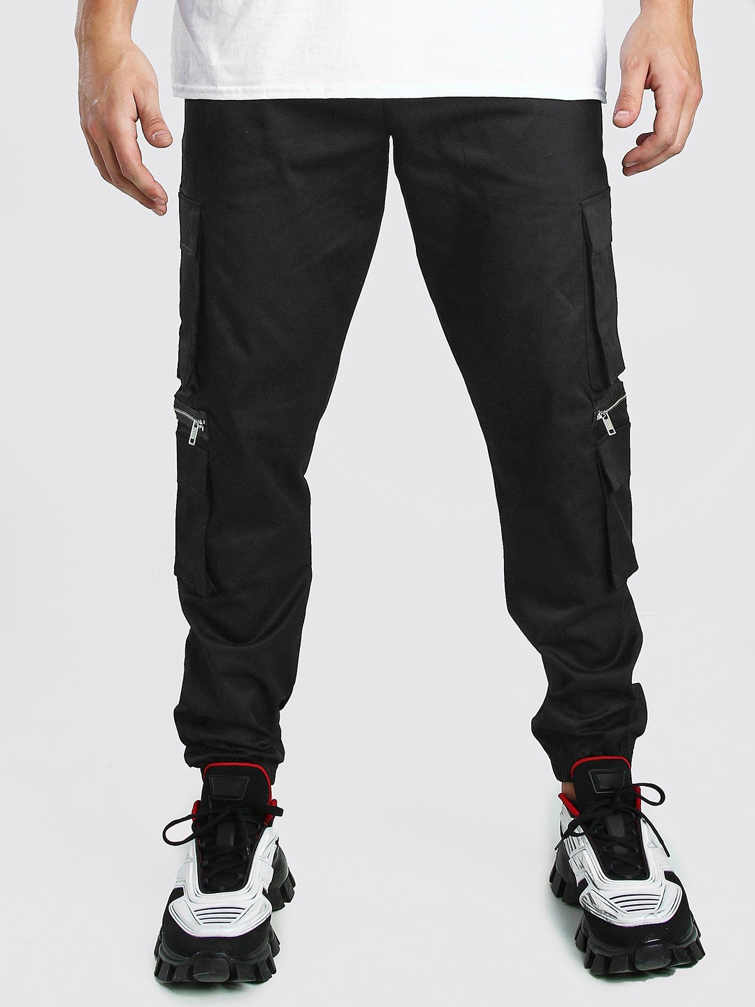 

boohooMAN Pure Cotton Cargo Trousers, Black