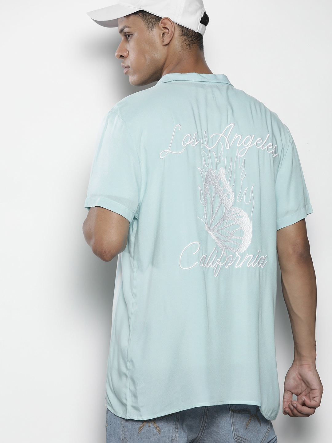 

boohooMAN Striped Casual Shirt with Embroidered Back, Blue