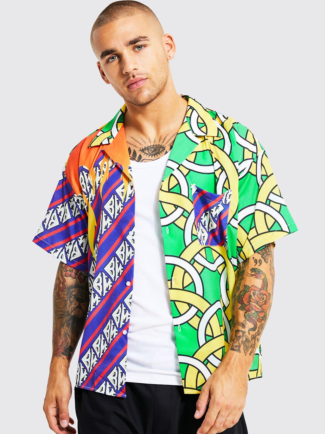 

boohooMAN Boxy Fit Printed Casual Shirt, Multi