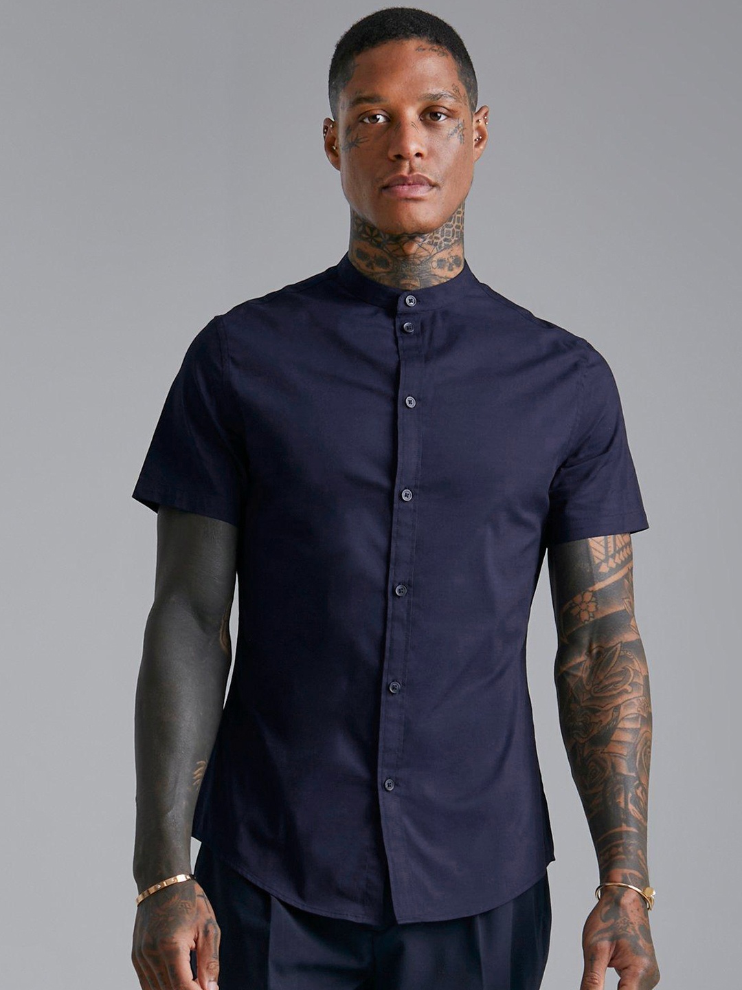 

boohooMAN Slim Fit Casual Shirt, Navy blue