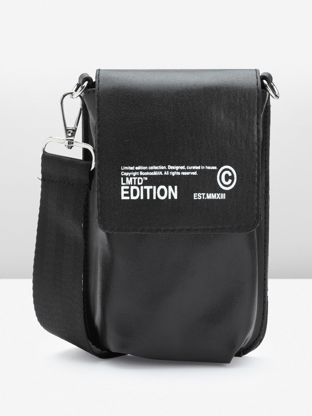 

boohooMAN Printed Detail Faux Leather Mobile Pouch, Black