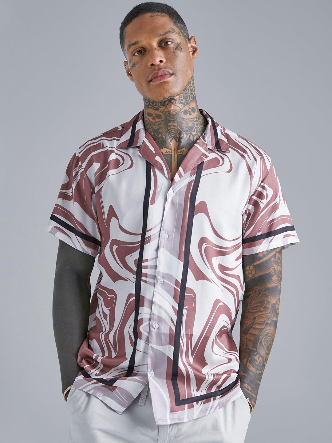 

boohooMAN Printed Casual Shirt, Mauve