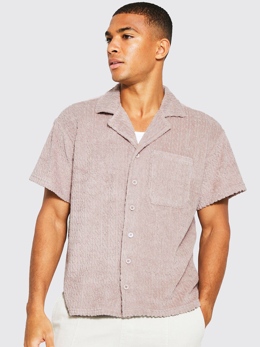 

boohooMAN Boxy Jacquard Shirt, Mauve