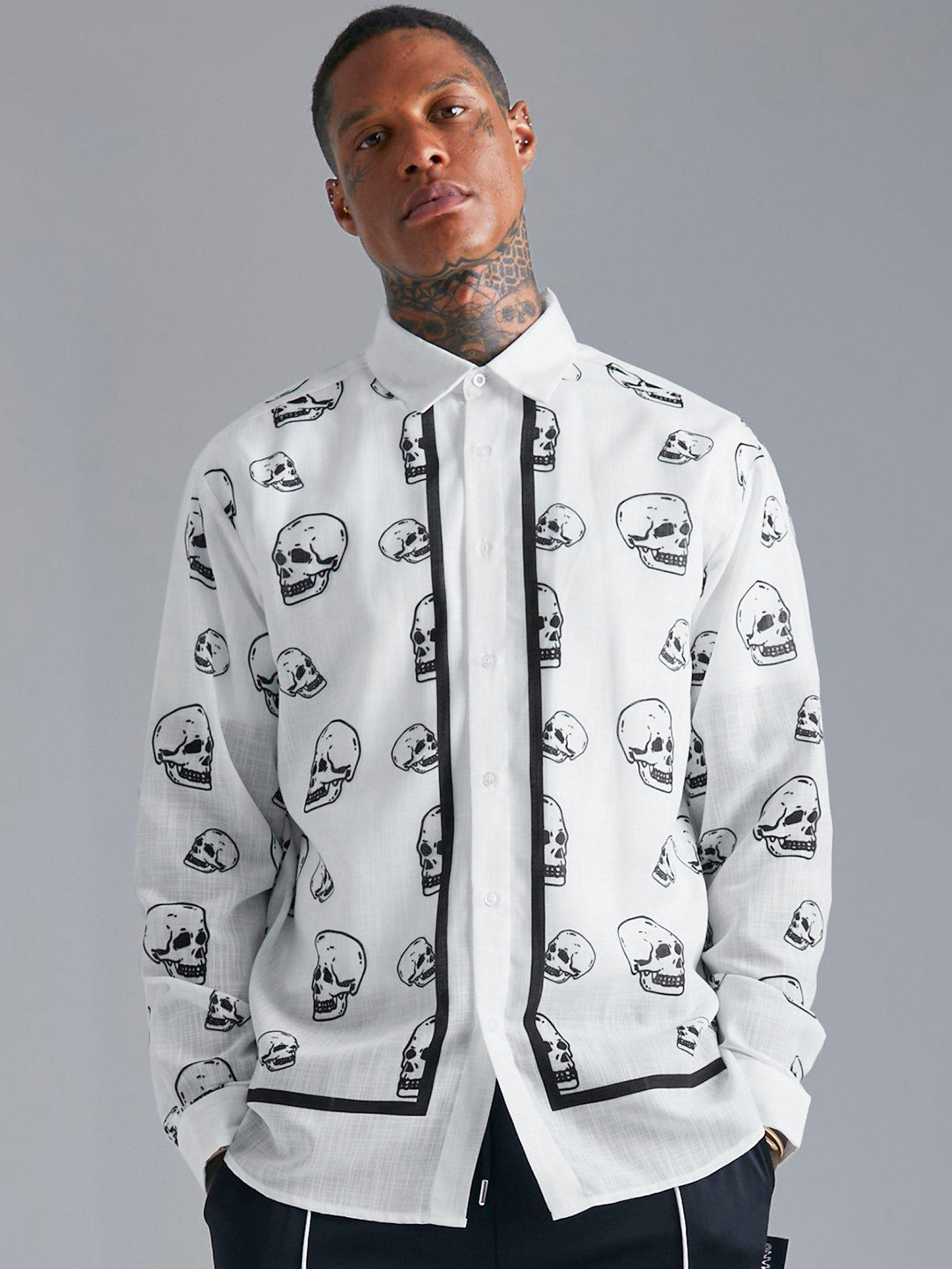 

boohooMAN Oversized Printed Casual Shirt, White