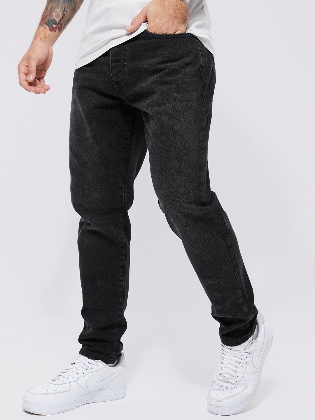 

boohooMAN Pure Cotton Tapered Fit Jeans, Charcoal
