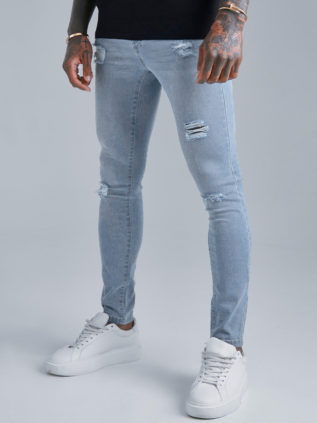 

boohooMAN Men Skinny Fit Ripped Stretchable Jeans, Blue