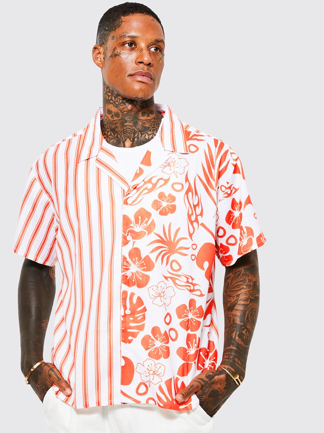 

boohooMAN Boxy Striped Casual Shirt, White