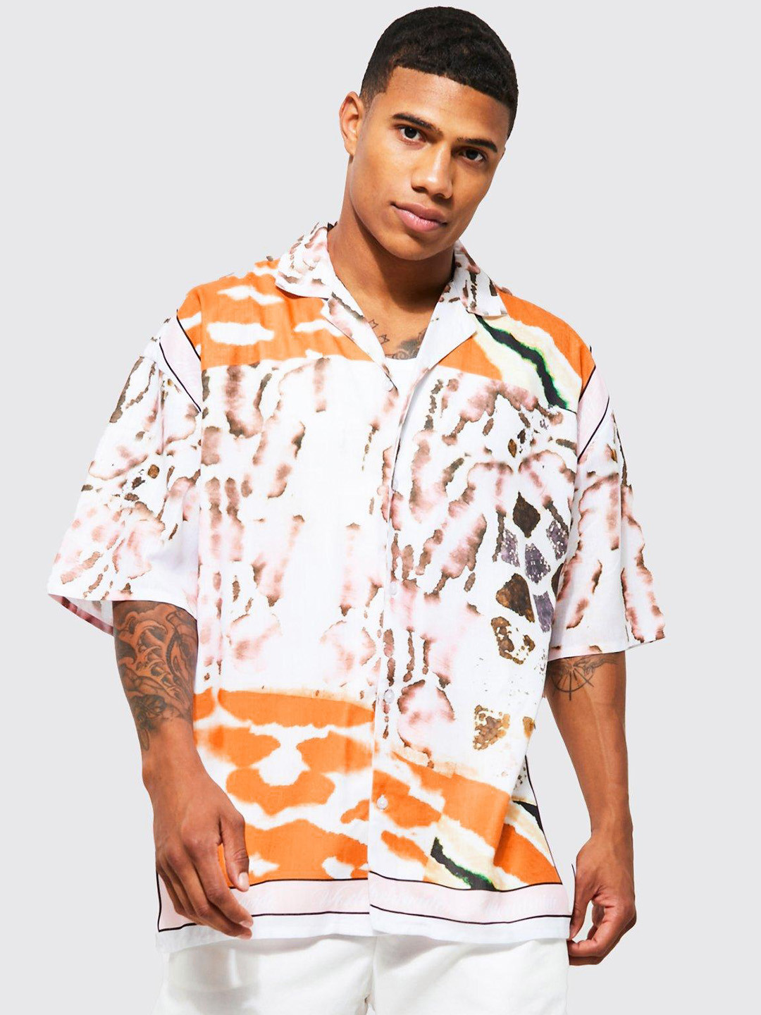 

boohooMAN Printed Casual Shirt, White