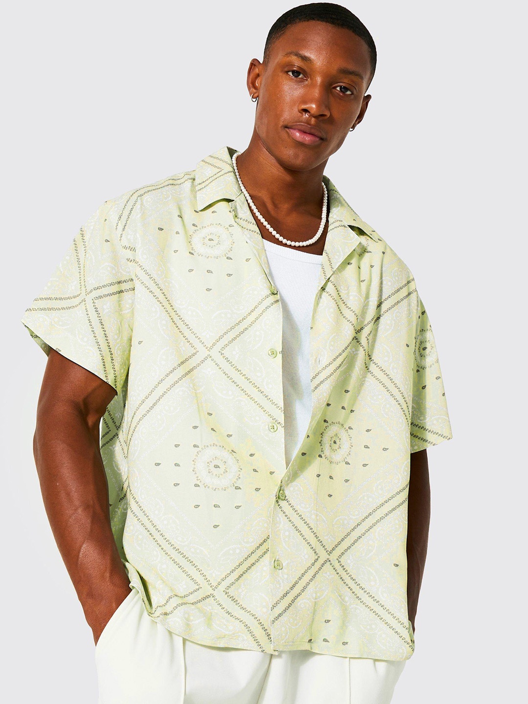

boohooMAN Bandana Print Boxy Shirt, Green