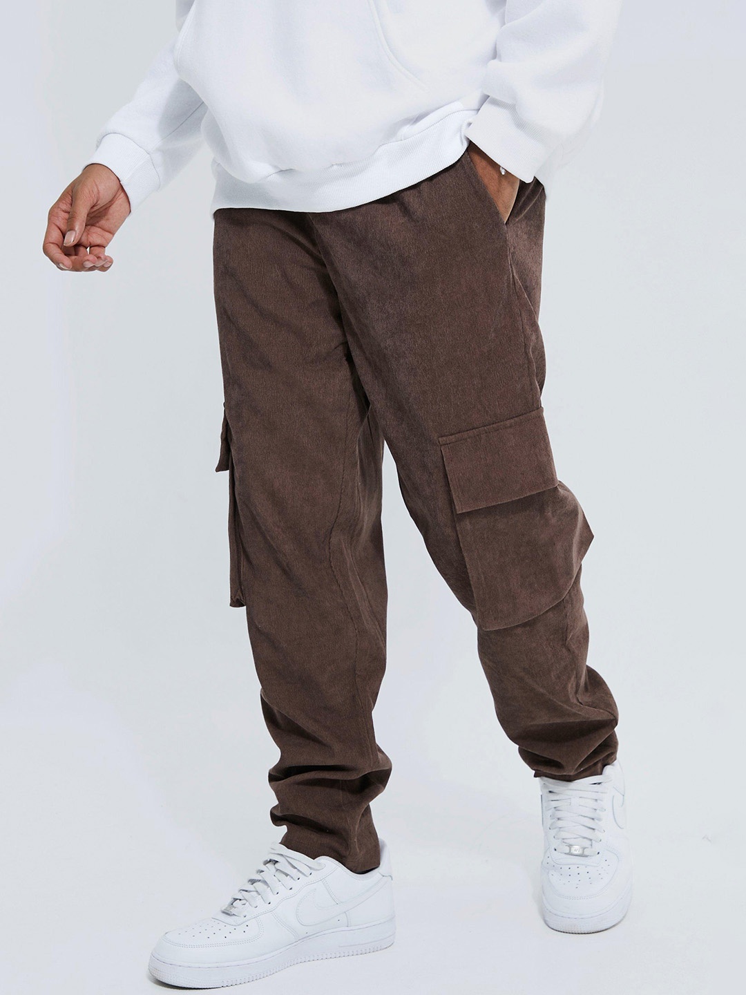 

boohooMAN Straight Fit Cargos, Brown