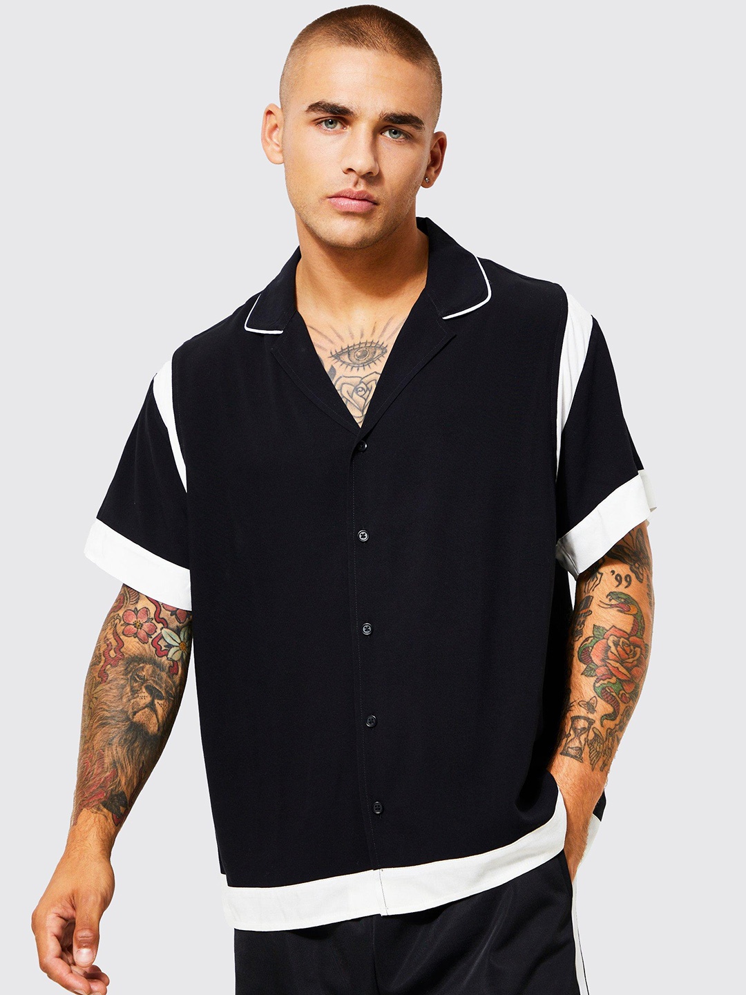 

boohooMAN Boxy Casual Shirt, Black