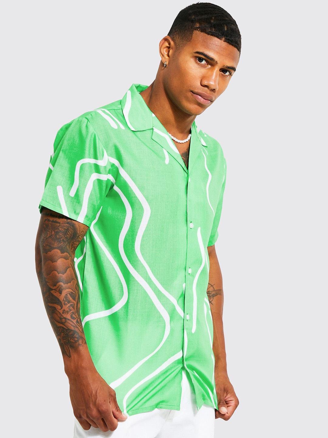 

boohooMAN Printed Casual Shirt, Green