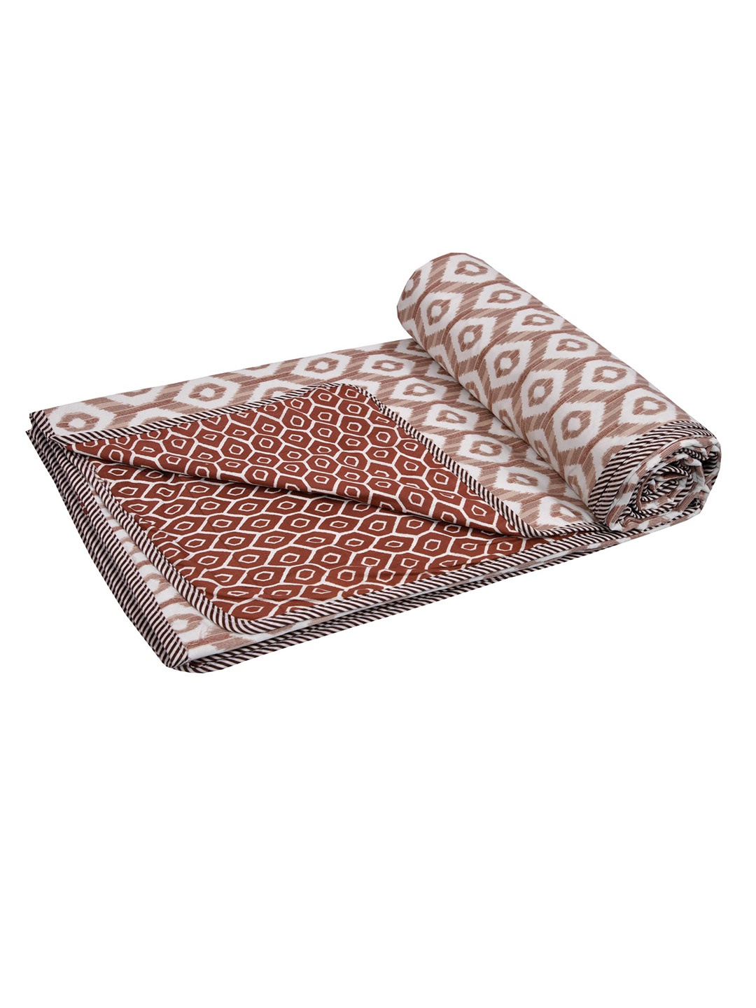 

RAASO White & Brown Geometric Printed Reversible AC Room 150 GSM Double Bed Dohar