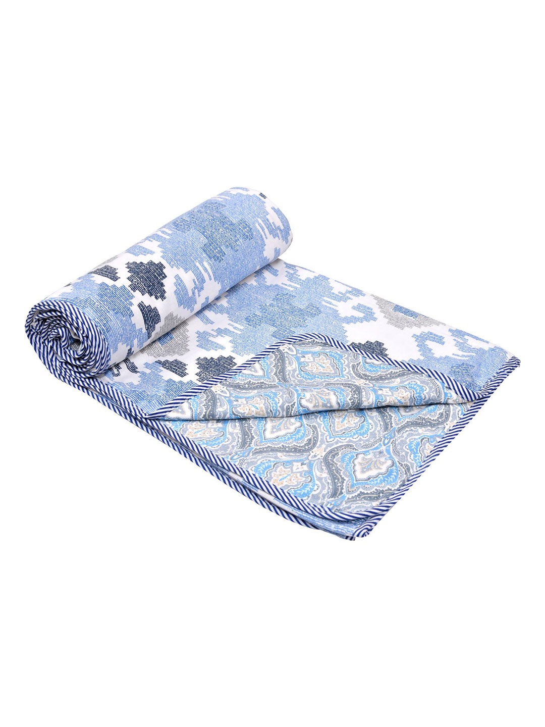 

RAASO White & Blue Printed Reversible AC Room 150 GSM Single Bed Dohar