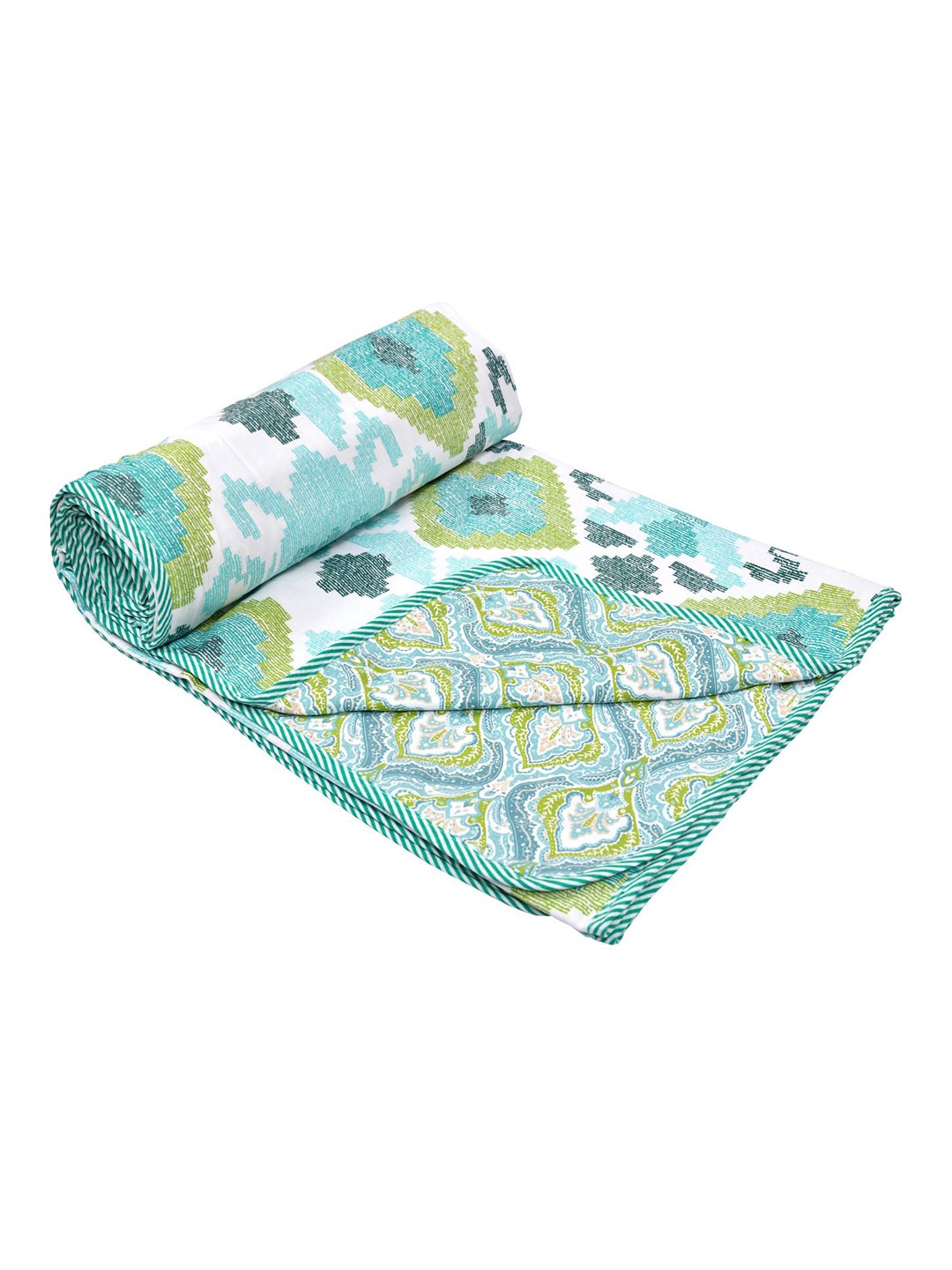 

RAASO White & Green Printed Reversible AC Room 150 GSM Double Bed Dohar