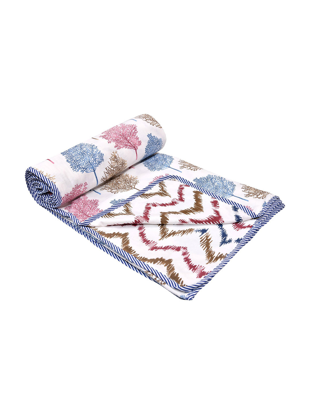 

RAASO White & Pink Printed Reversible AC Room 150 GSM Single Bed Dohar