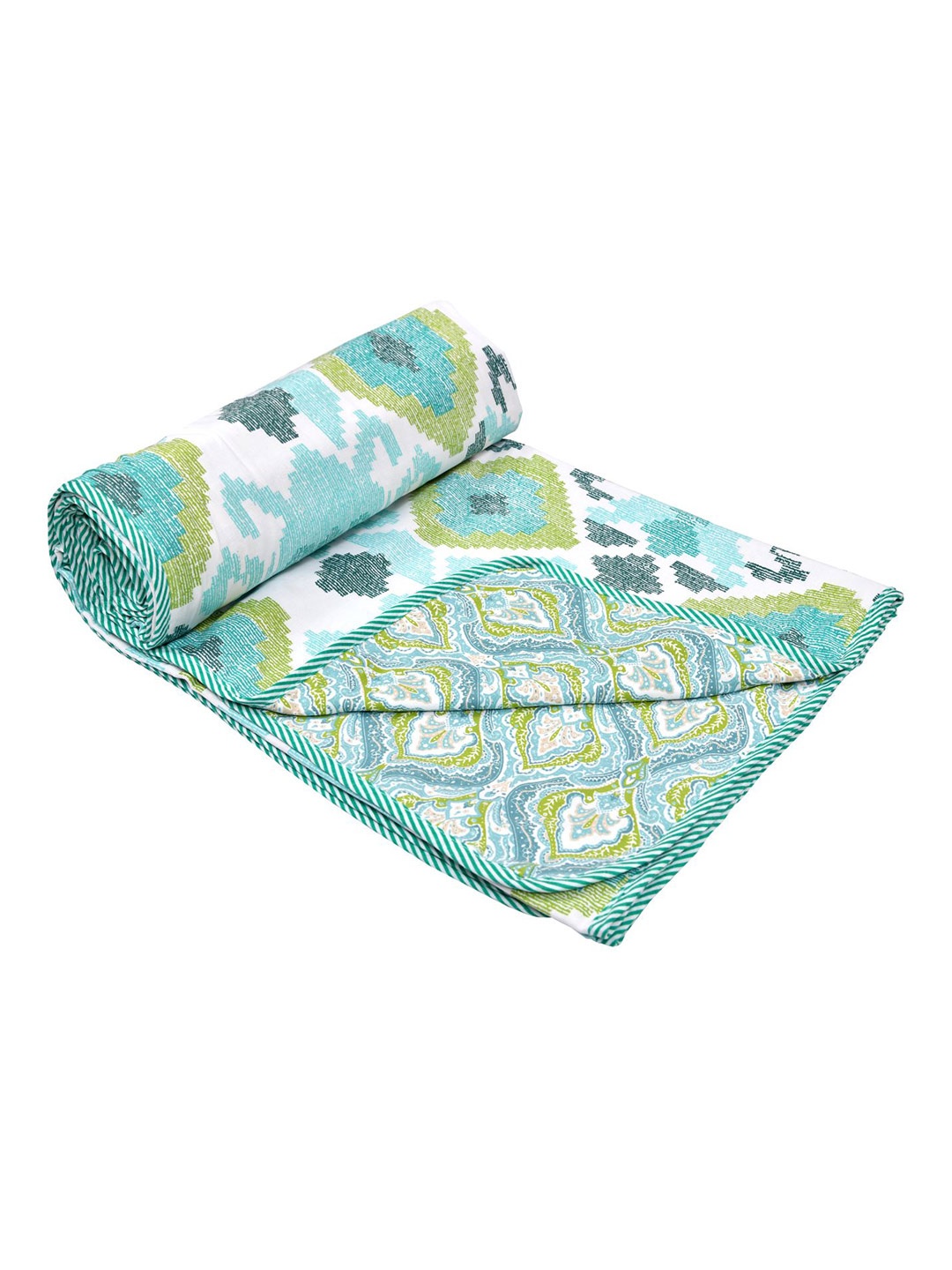 

RAASO White & Green Printed Reversible AC Room 150 GSM Single Bed Dohar