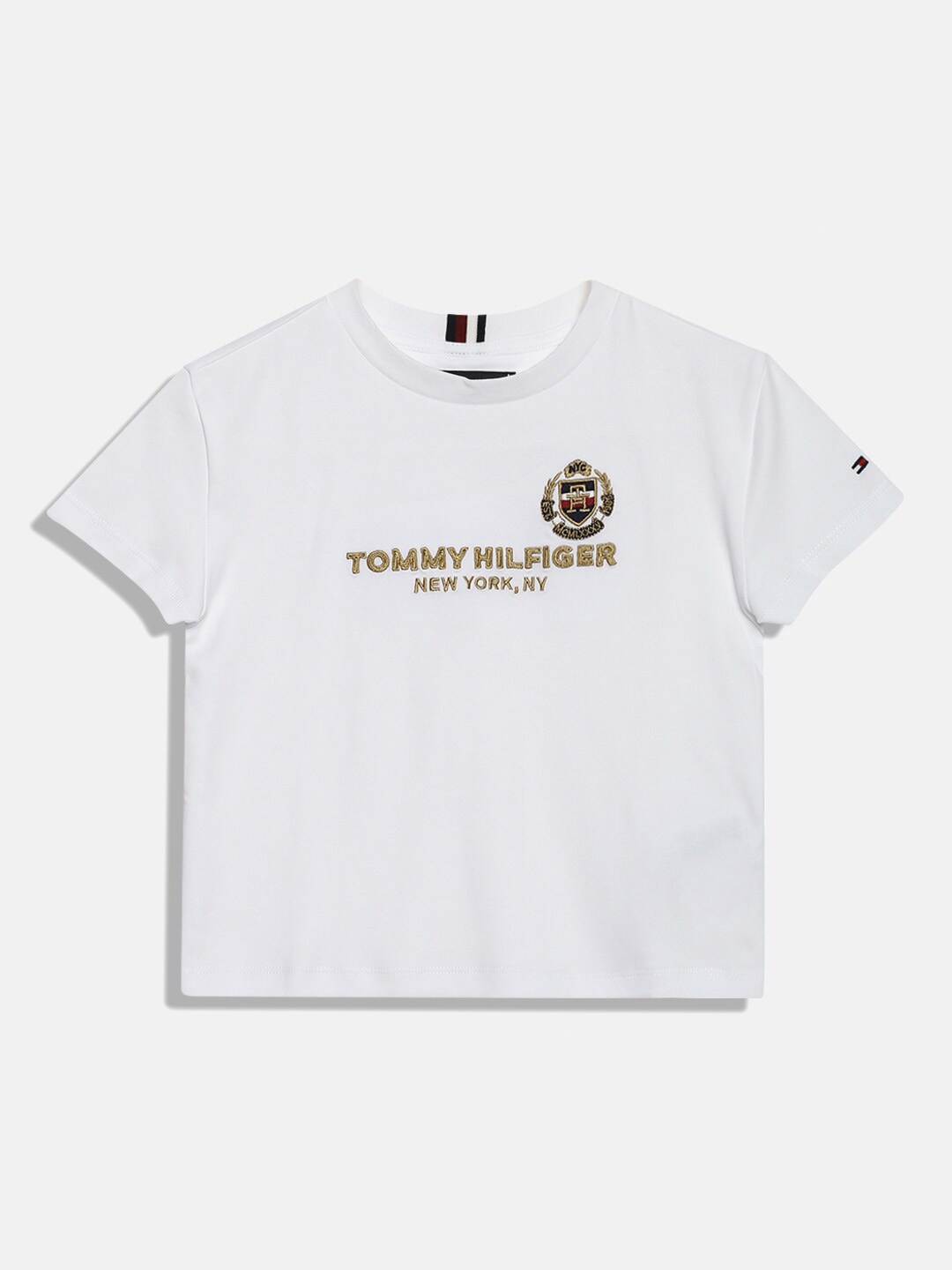 Tommy Hilfiger Boys Typography Embroidered Cotton T-shirt, White