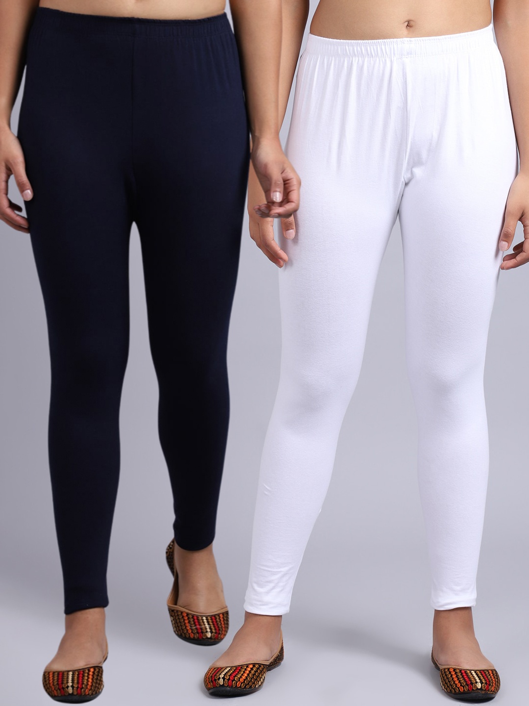 

GRACIT Pack Of 2 Cotton Lycra Ankle-Length Leggings, White