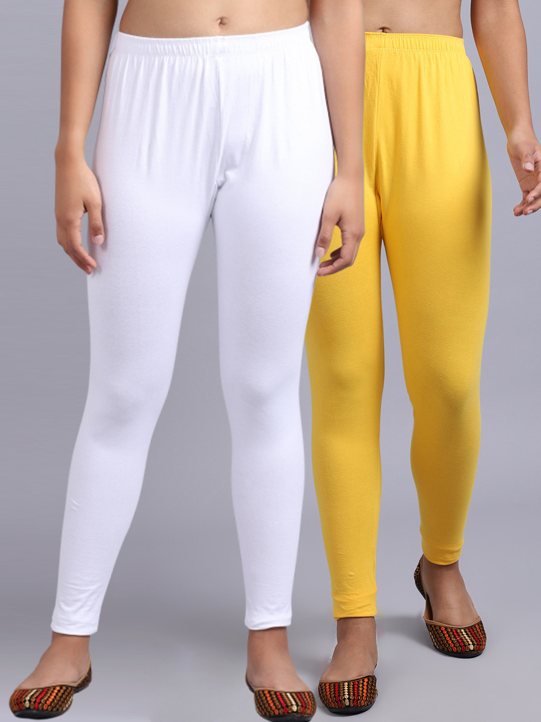 

GRACIT Pack Of 2 Cotton Lycra Ankle-Length Leggings, White