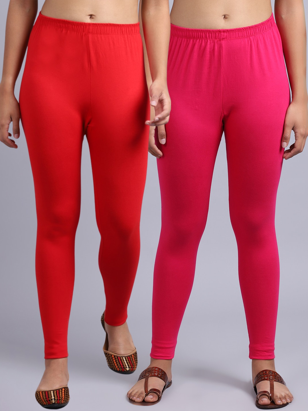 

GRACIT Pack Of 2 Cotton Lycra Ankle-Length Leggings, Red
