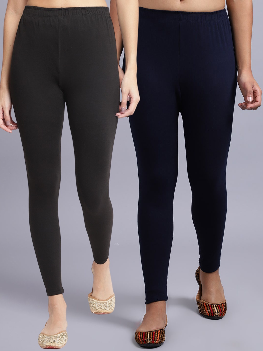 

GRACIT Pack Of 2 Cotton Lycra Ankle-Length Leggings, Black