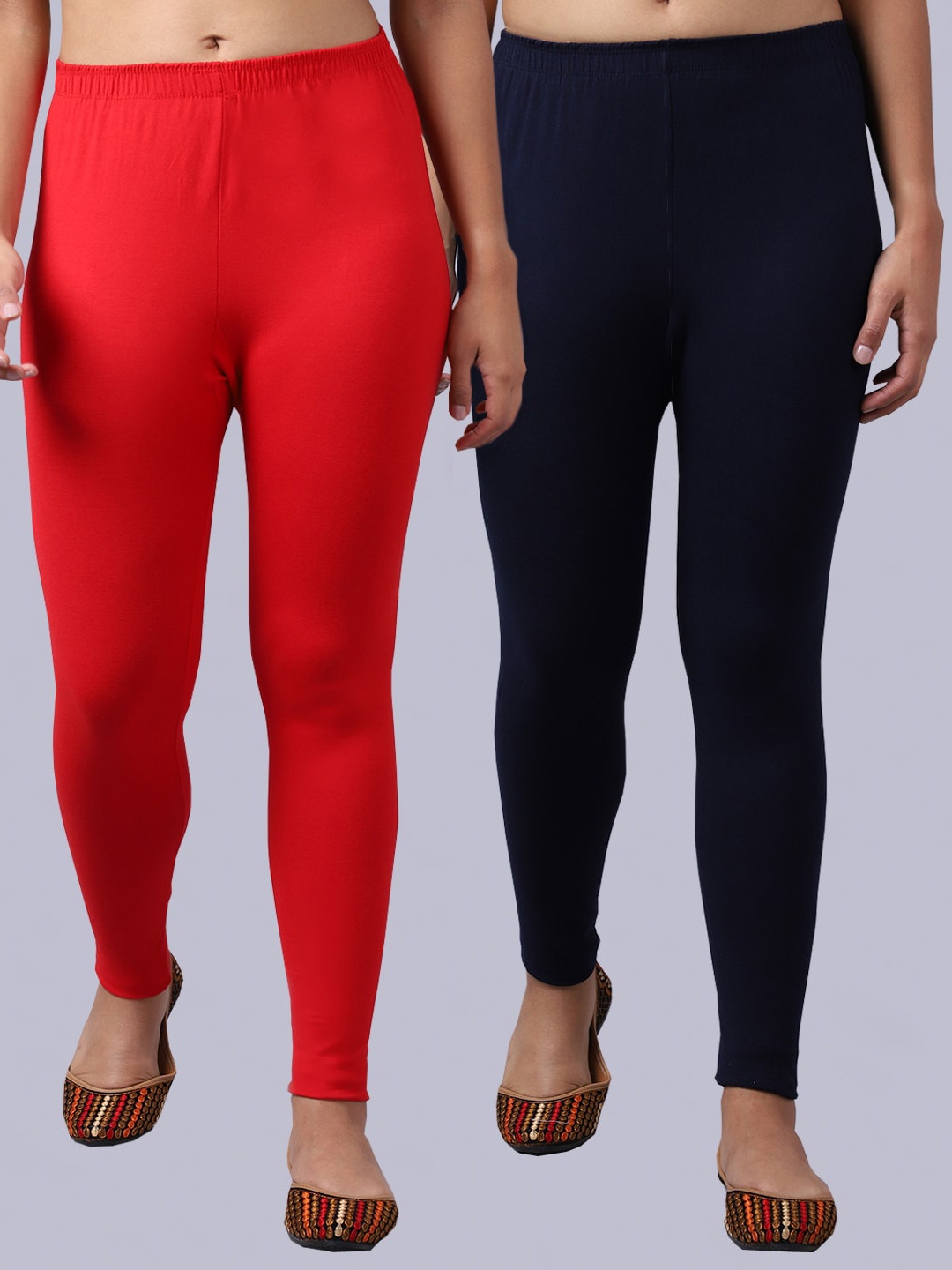 

GRACIT Pack Of 2 Cotton Lycra Ankle-Length Leggings, Red